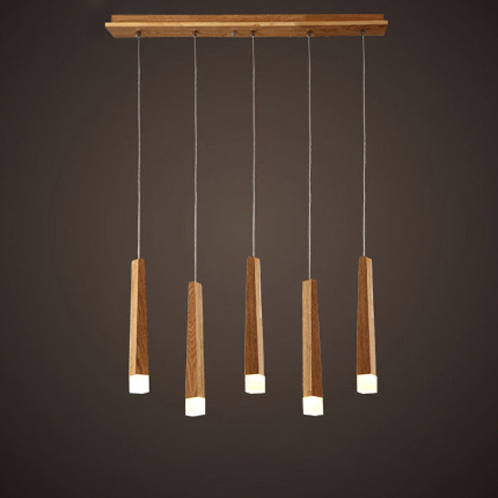 Lustre de style rustique traditionnel en bois carré long avec LED pour salle à manger 