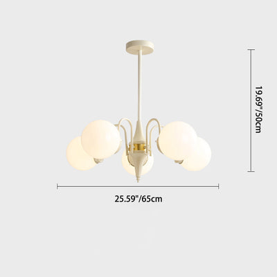 Lustre contemporain rétro à branches courbées avec tige ronde et boules en fer et verre 3/5 lumières pour salon 