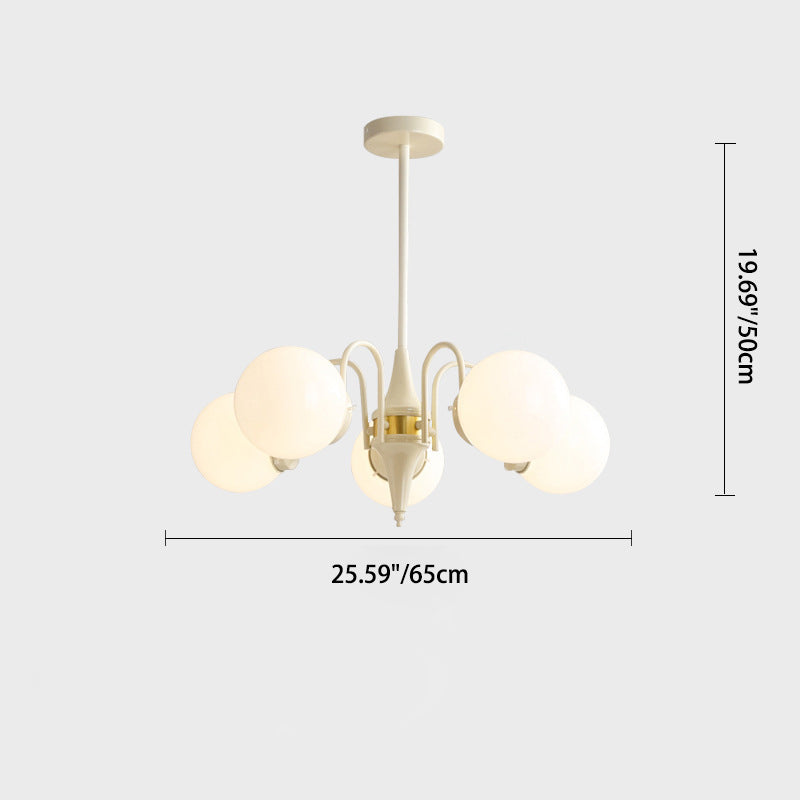 Lustre contemporain rétro à branches courbées avec tige ronde et boules en fer et verre 3/5 lumières pour salon 