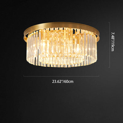 Modern Luxury Round Long Full Copper Crystal 4/5/6/8 Light Flush Mount Ceiling Light For Living Room