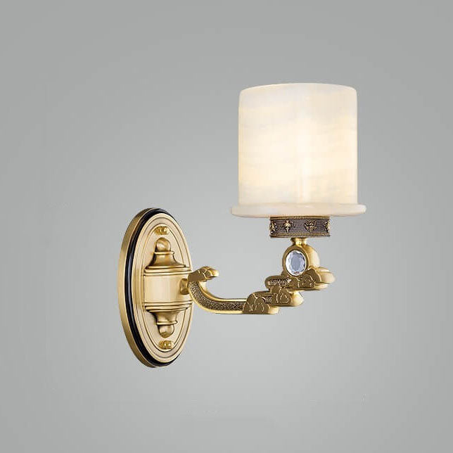 European Retro Light Luxury Copper Jade 1/2-Light Wall Sconce Lamp