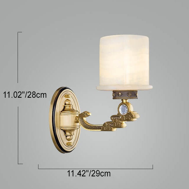 European Retro Light Luxury Copper Jade 1/2-Light Wall Sconce Lamp