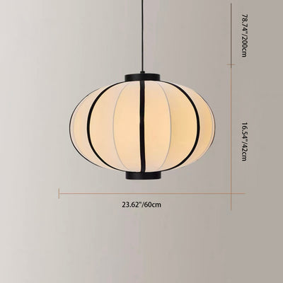 Traditional Chinese Fabric Lantern Iron Frame 1-Light Pendant Light For Living Room