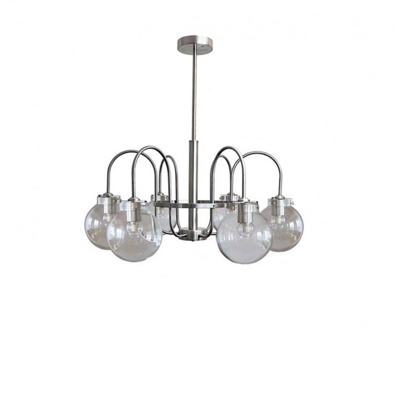 Moderner Mid-Century Glaskugelschirm Eisen 4/5/6-flammiger Kronleuchter für Wohnzimmer 