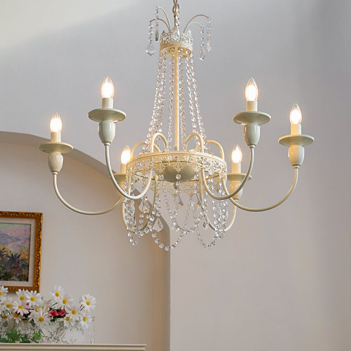 Candelabro Moderno Shabby Chic de Hierro con Cristales de 4/5/6/8 Luces para Sala de Estar 