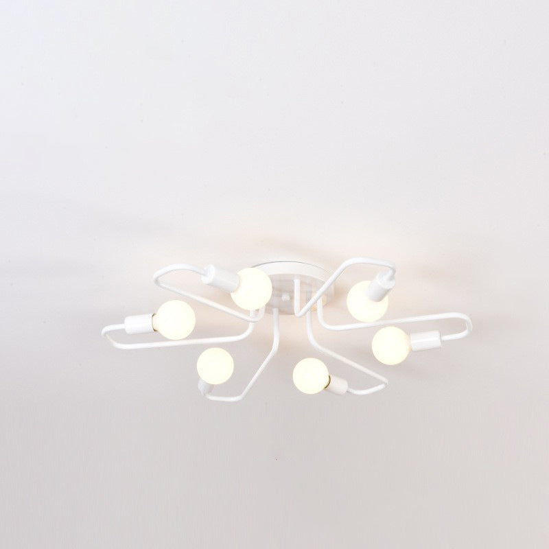 Ligne de tube incurvé nordique contemporain Fer 6/8 lumières Plafonnier semi-encastré pour salon 