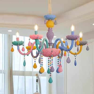 Modern Children's Princess Macaroon Candelabra Crystal Glass 5/6/8/10/12/15 Light Chandelier