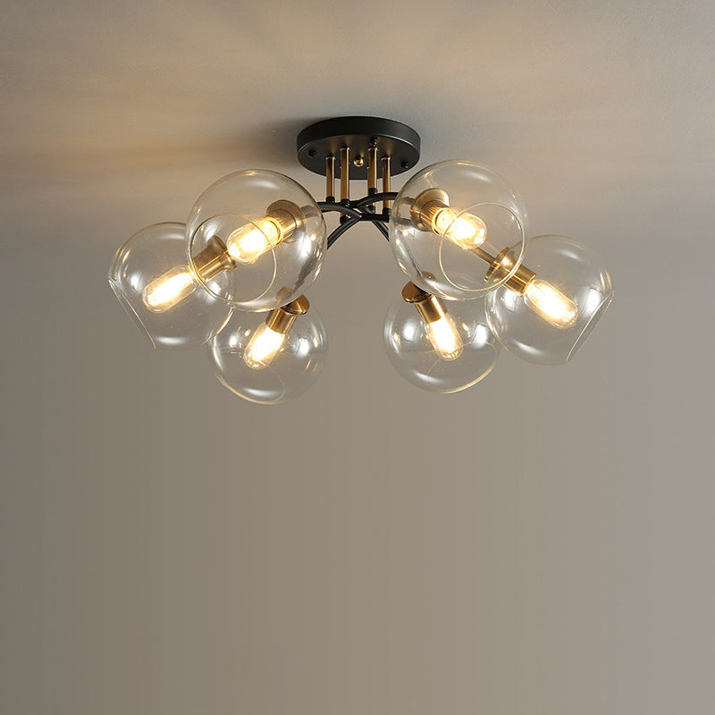 Lustre de plafond semi-encastré en fer et verre rond à branches contemporaines de luxe 4/6/8 pour chambre 