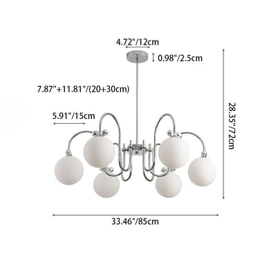 Contemporary Scandinavian Orb Bow Curved Rod Iron Glass 3/5/6 Light Chandelier For Living Room