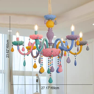 Modern Children's Princess Macaroon Candelabra Crystal Glass 5/6/8/10/12/15 Light Chandelier