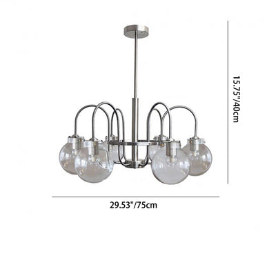Moderner Mid-Century Glaskugelschirm Eisen 4/5/6-flammiger Kronleuchter für Wohnzimmer 