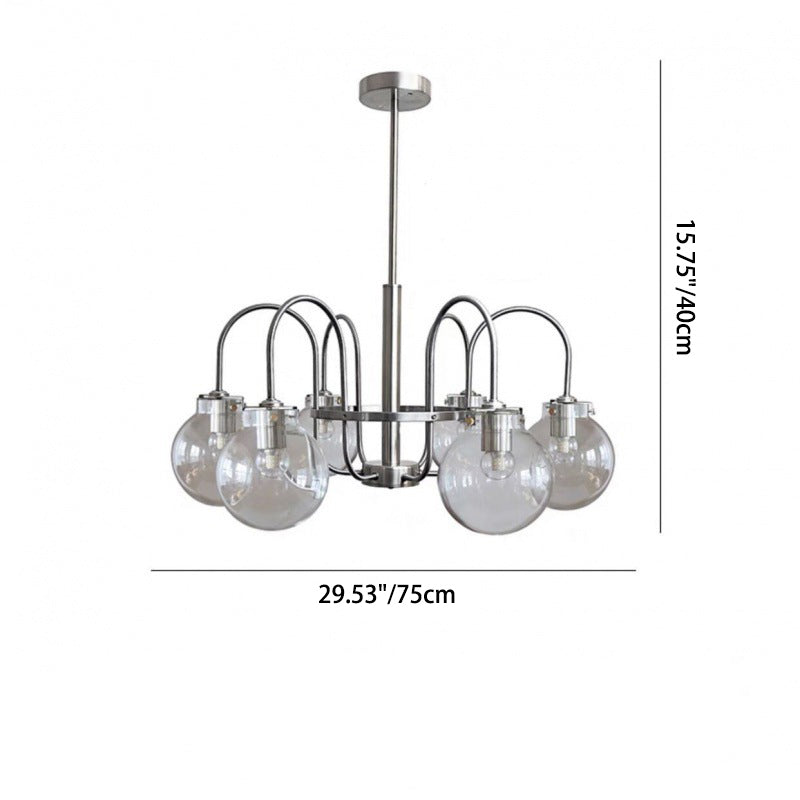 Moderner Mid-Century Glaskugelschirm Eisen 4/5/6-flammiger Kronleuchter für Wohnzimmer 