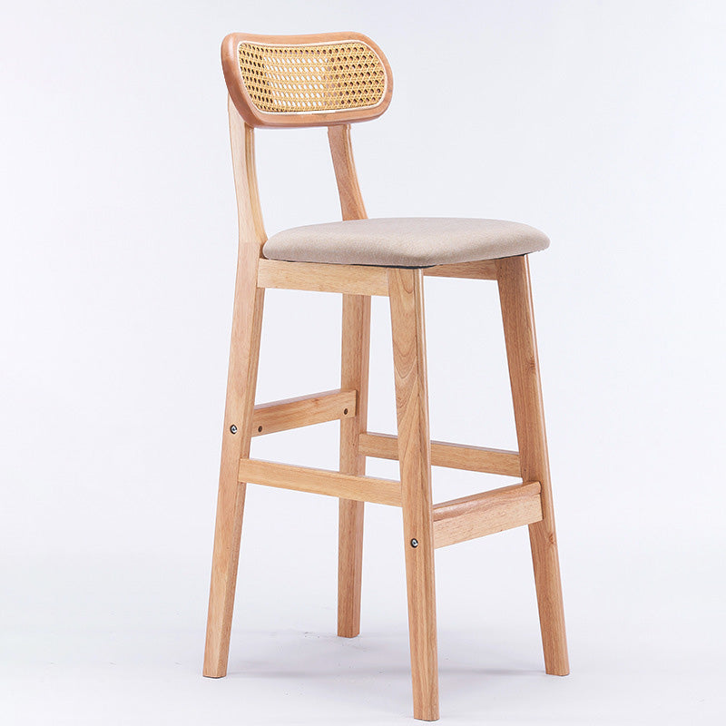 Tabouret de comptoir moderne minimaliste en cuir PU avec rotin rembourré en bois de caoutchouc, dossier ouvert, repose-pieds pour cuisine 