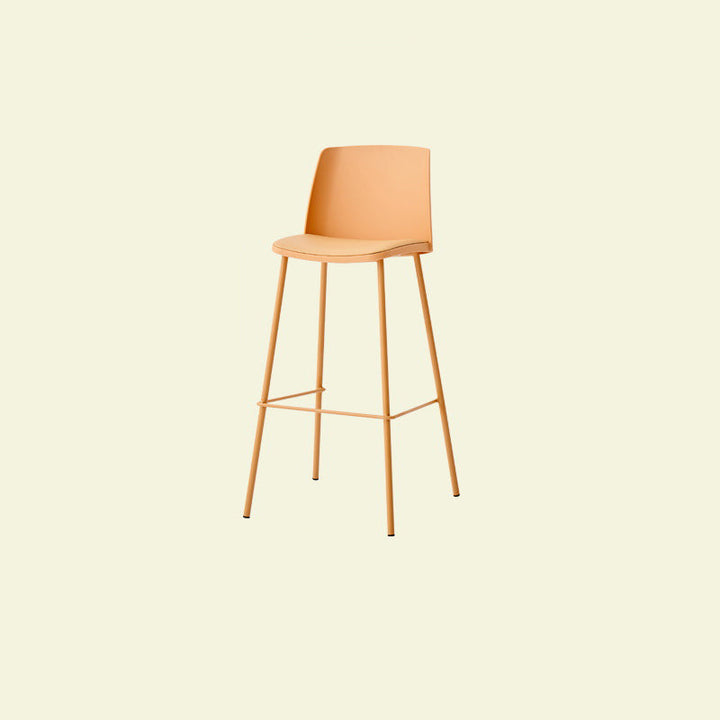 Taburete cuadrado minimalista moderno de cuero PU con respaldo y reposapiés de barra de hierro para comedor 
