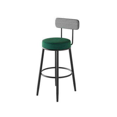 Tabouret de bar contemporain nordique rond en lin de coton rembourré avec dossier et repose-pieds pour salle à manger 