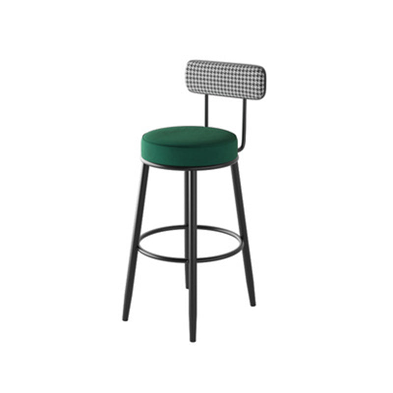 Tabouret de bar contemporain nordique rond en lin de coton rembourré avec dossier et repose-pieds pour salle à manger 