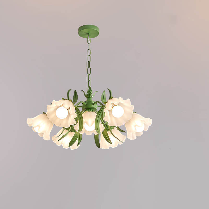 Zeitgenössischer Kreativer Glocken-Orchideenblume Eisen Glas 4/6/7/9 Licht Kronleuchter für Wohnzimmer 