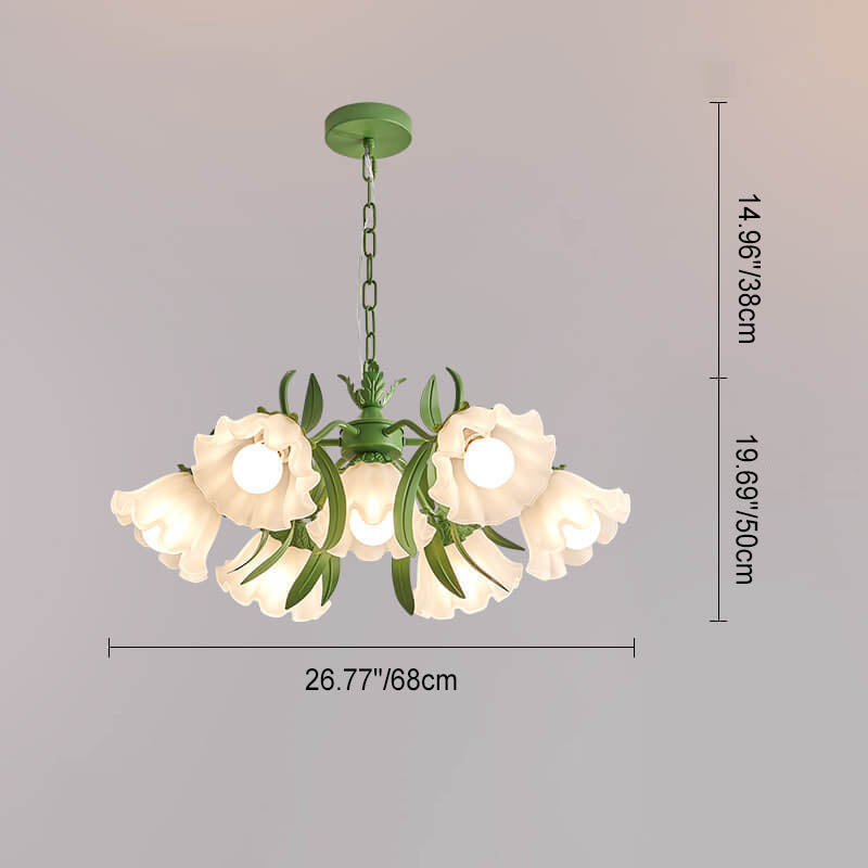 Zeitgenössischer Kreativer Glocken-Orchideenblume Eisen Glas 4/6/7/9 Licht Kronleuchter für Wohnzimmer 