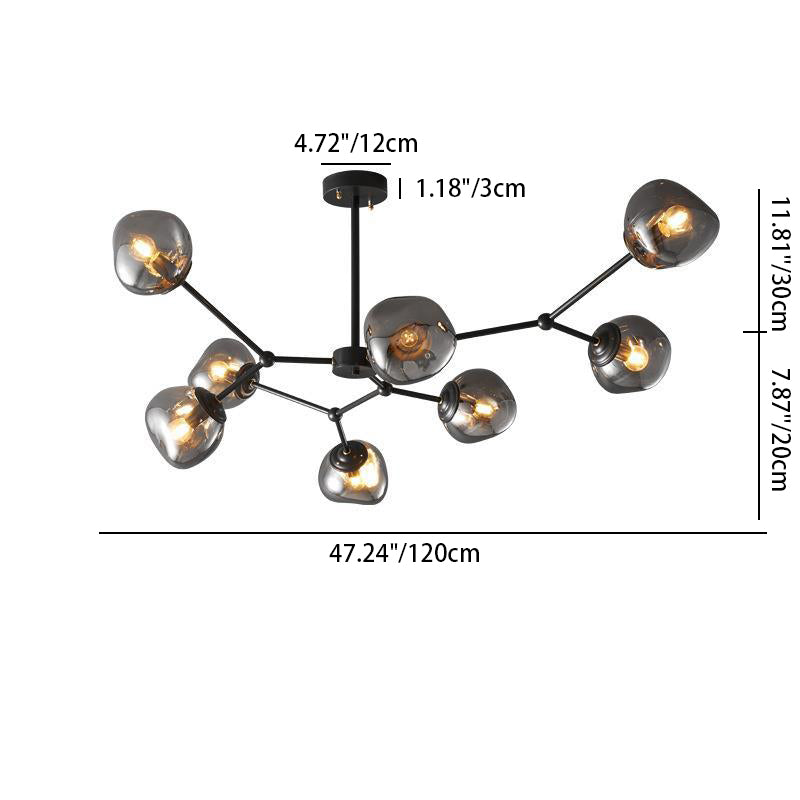 Zeitgenössischer kreativer Lava-Kugel-Kronleuchter aus kupfernem Glas mit 3/5/8 Lichtern für Wohnzimmer 