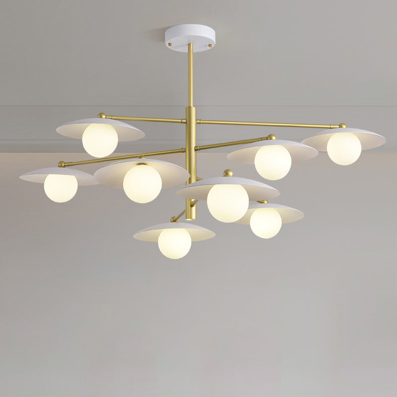 Moderne minimalistische runde fliegende Untertasse Orb Zweig Eisen Glas 4/6/8 Licht Kronleuchter für Wohnzimmer 