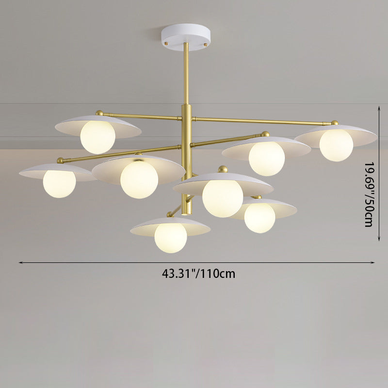 Modern Minimalist Round Flying Saucer Orb Branch Iron Glass 4/6/8-Light Chandelier For Living Room