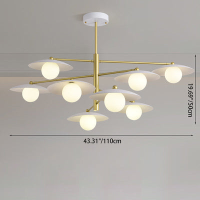 Moderne minimalistische runde fliegende Untertasse Orb Zweig Eisen Glas 4/6/8 Licht Kronleuchter für Wohnzimmer 