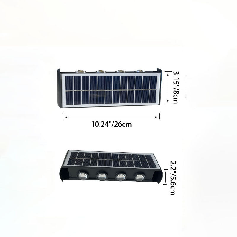 مصباح حائطي LED مستطيل مقاوم للماء من ABS PMMA بتصميم عصري بسيط للطاقة الشمسية للفناء الخارجي 