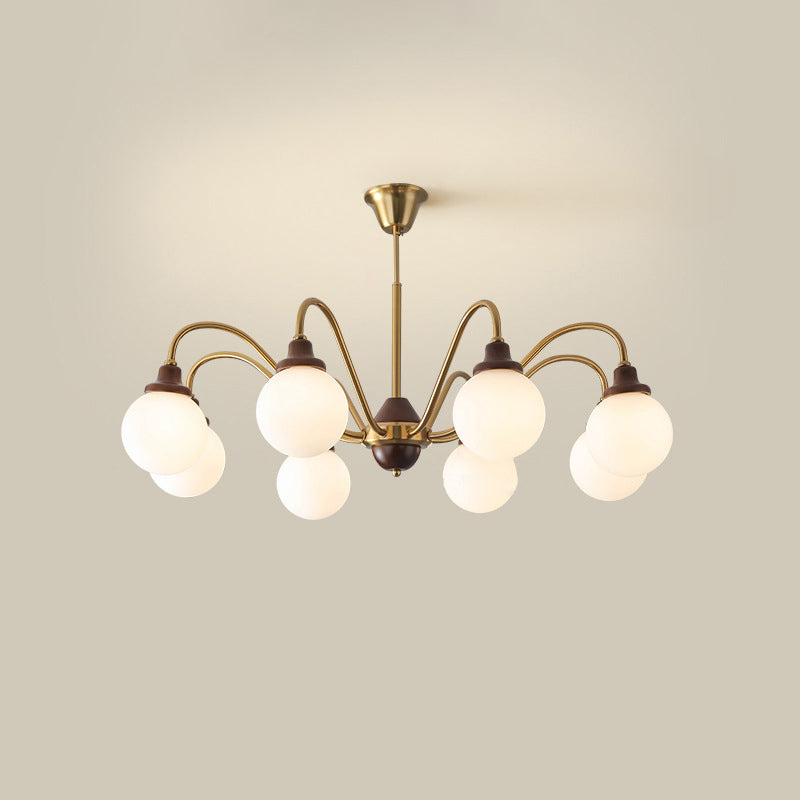Lustre traditionnel vintage en forme de haricot magique rond en bois de caoutchouc, verre, fer avec 4/6/8 lumières pour chambre à coucher 