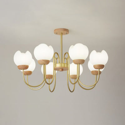 Modern Mid-Century Floral Metal Rubberwood Rotomolded 3/5/8 Light Chandelier For Living Room