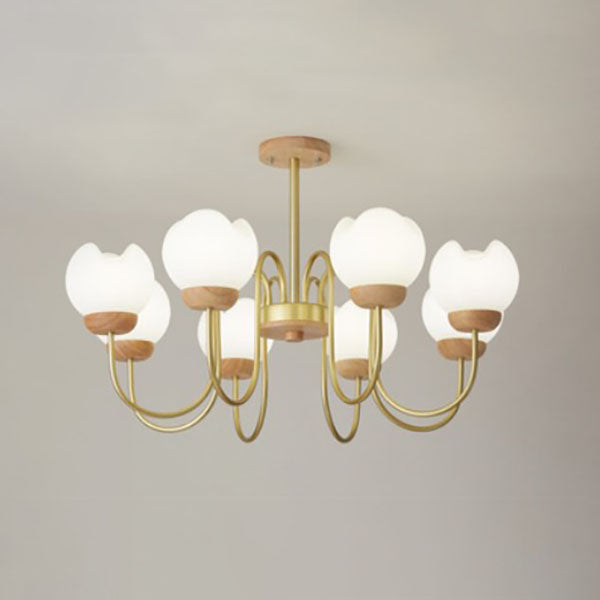 Lustre moderne mi-siècle floral en métal et en bois de caoutchouc rotomoulé 3/5/8 lumières pour salon 