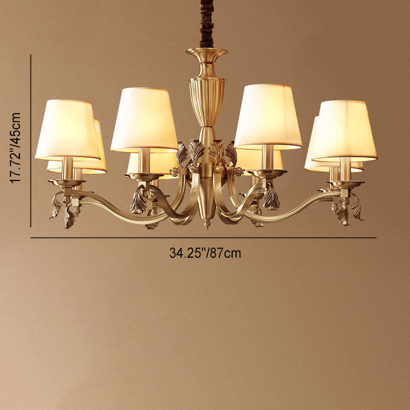 Traditional Vintage Round Trapezoidal All Copper Fabric 3/6/8/10 Light Chandelier For Living Room