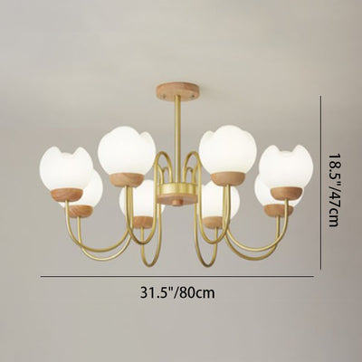 Lustre moderne mi-siècle floral en métal et en bois de caoutchouc rotomoulé 3/5/8 lumières pour salon 