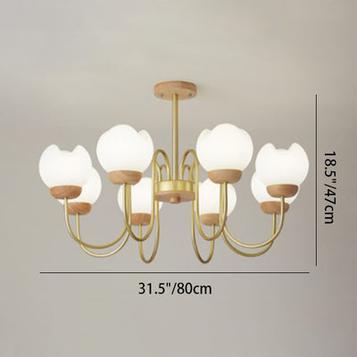 Modern Mid-Century Floral Metal Rubberwood Rotomolded 3/5/8 Light Chandelier For Living Room