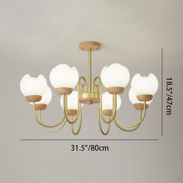 Lustre moderne mi-siècle floral en métal et en bois de caoutchouc rotomoulé 3/5/8 lumières pour salon 