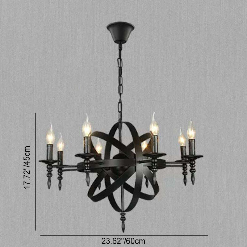 Lustre en fer traditionnel colonial rond à boules avec candélabres 6/8 lumières pour salon 