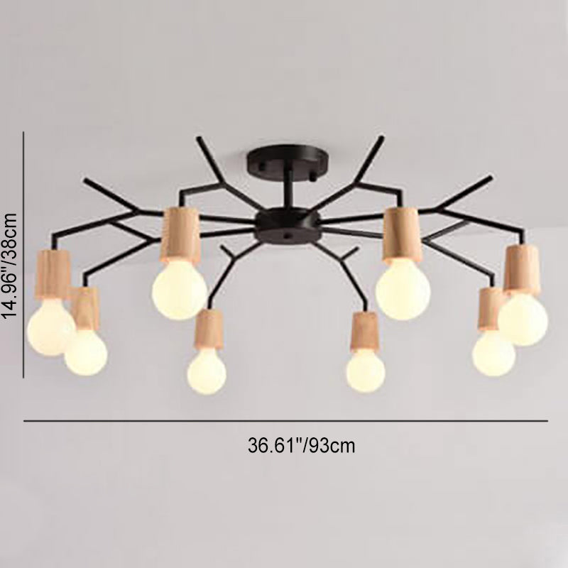 Nordic Simple Wooden Iron Tree Branch 3/6/8 Light Chandelier