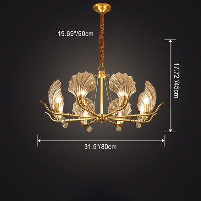 Zeitgenössische Luxus Ast Blatt Alle Kupfer Glas 3/6/8 Licht Kronleuchter Für Wohnzimmer 