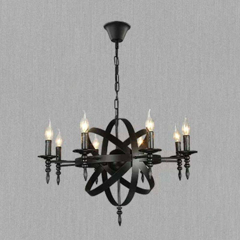 Lustre en fer traditionnel colonial rond à boules avec candélabres 6/8 lumières pour salon 