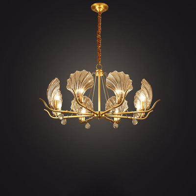 Zeitgenössische Luxus Ast Blatt Alle Kupfer Glas 3/6/8 Licht Kronleuchter Für Wohnzimmer 
