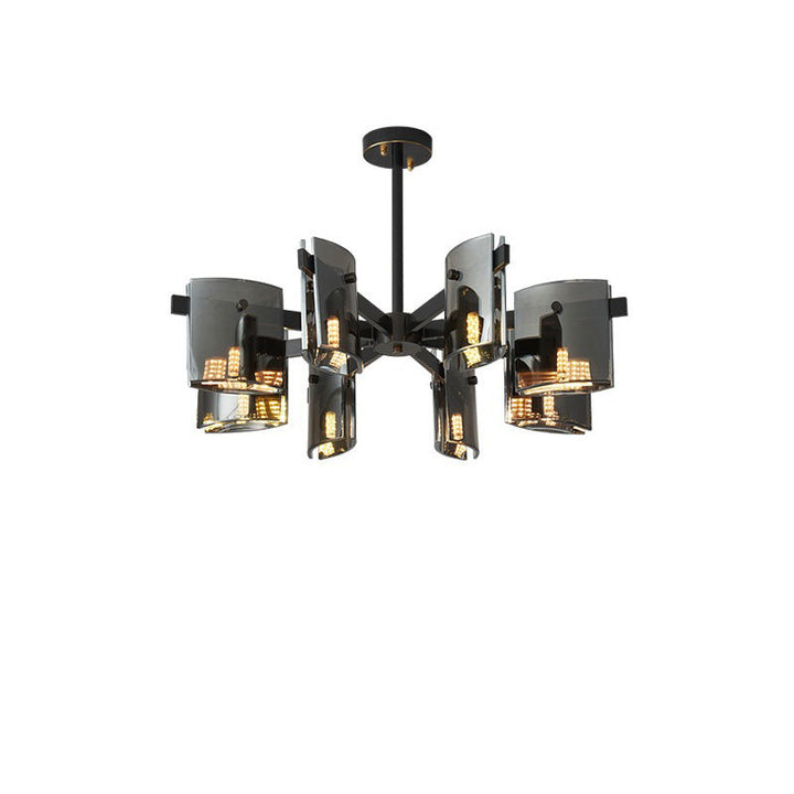 Contemporary Scandinavian Full Copper Frame Square Glass Piece 4/8-Light Chandelier For Living Room