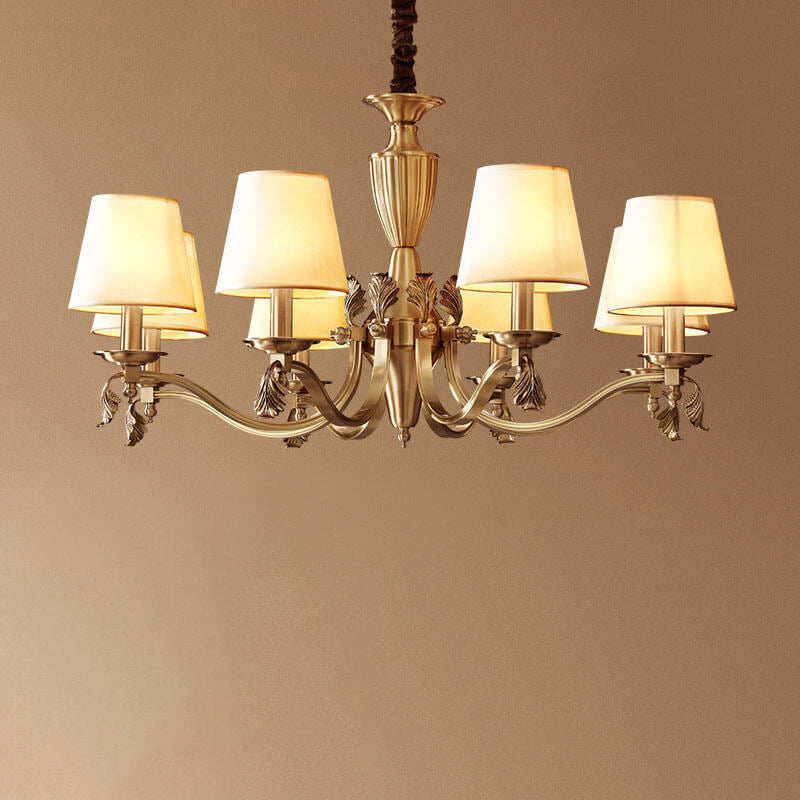 Lustre traditionnel vintage rond trapézoïdal en cuivre avec tissu, 3/6/8/10 lumières pour salon 