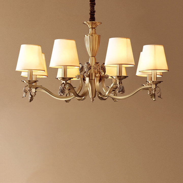 Lustre traditionnel vintage rond trapézoïdal en cuivre avec tissu, 3/6/8/10 lumières pour salon 