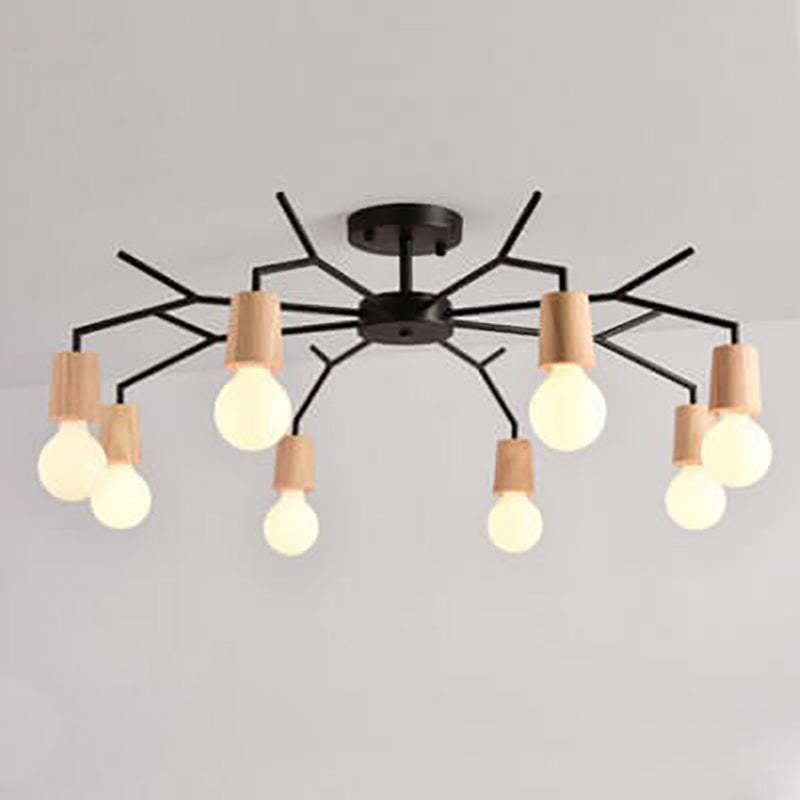 Nordic Simple Wooden Iron Tree Branch 3/6/8 Light Chandelier