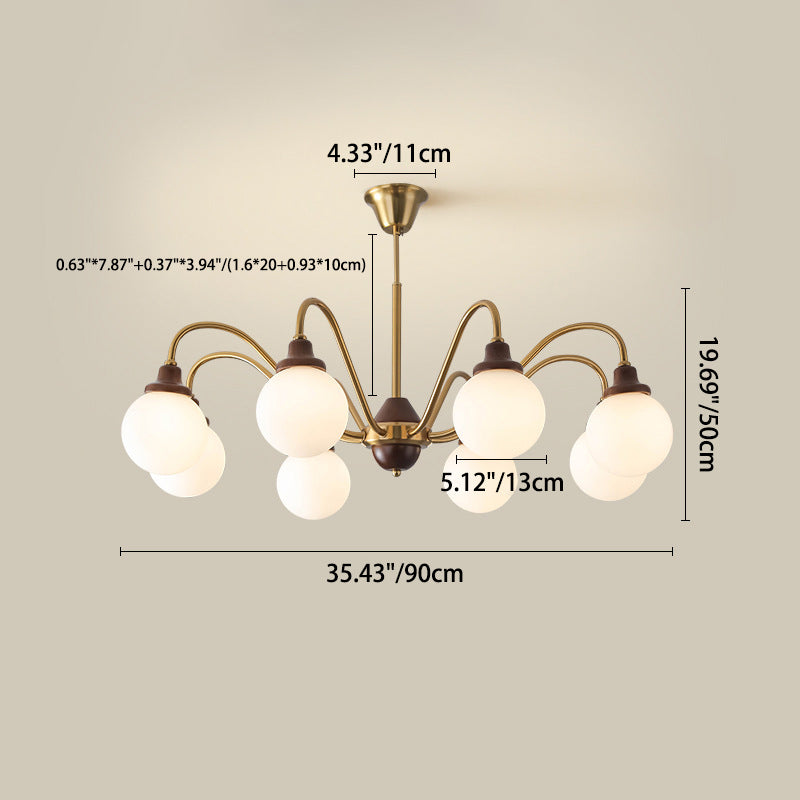Lustre traditionnel vintage en forme de haricot magique rond en bois de caoutchouc, verre, fer avec 4/6/8 lumières pour chambre à coucher 