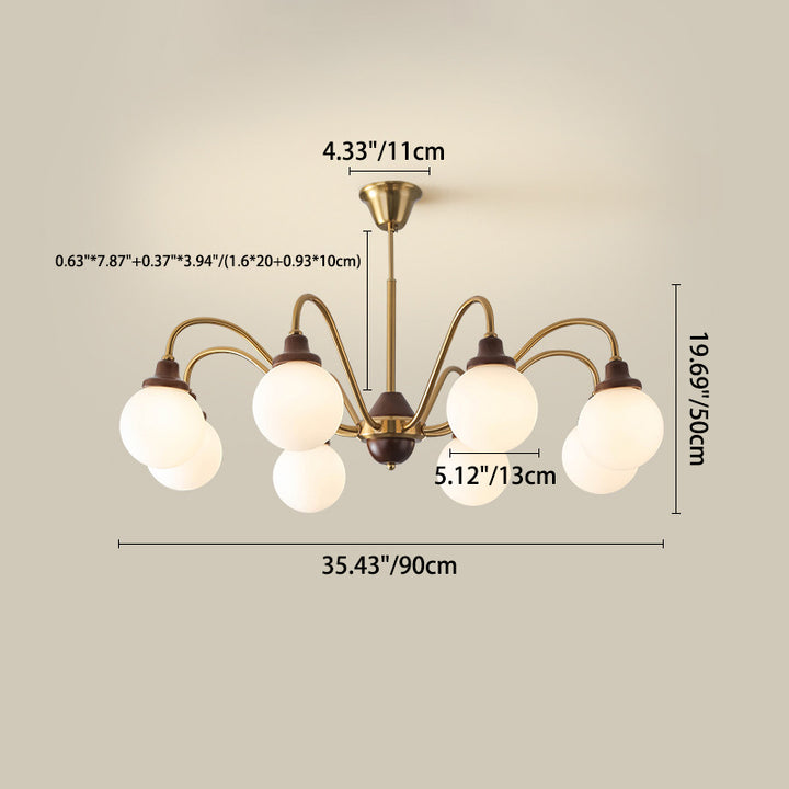 Lustre traditionnel vintage en forme de haricot magique rond en bois de caoutchouc, verre, fer avec 4/6/8 lumières pour chambre à coucher 