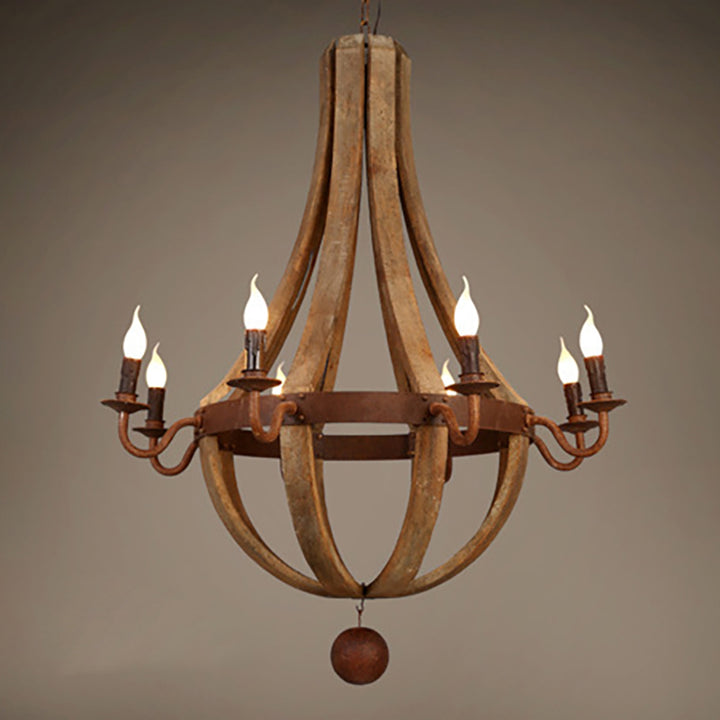 Traditional Rustic Round Branch Candle Holder Wooden Iron 5/6/8 Light Chandelier For Living Room