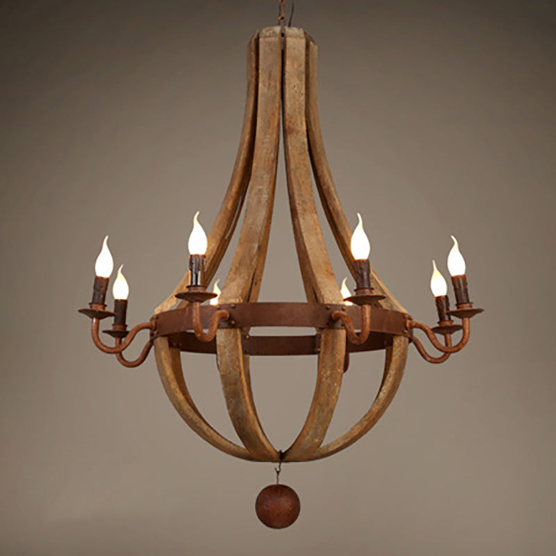 Chandelier Traditionnel Rustique Rond en Bois et Fer avec Bougeoir pour 5/6/8 Lumières pour Salon 