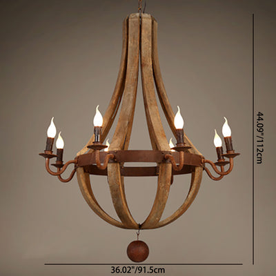 Chandelier Traditionnel Rustique Rond en Bois et Fer avec Bougeoir pour 5/6/8 Lumières pour Salon 