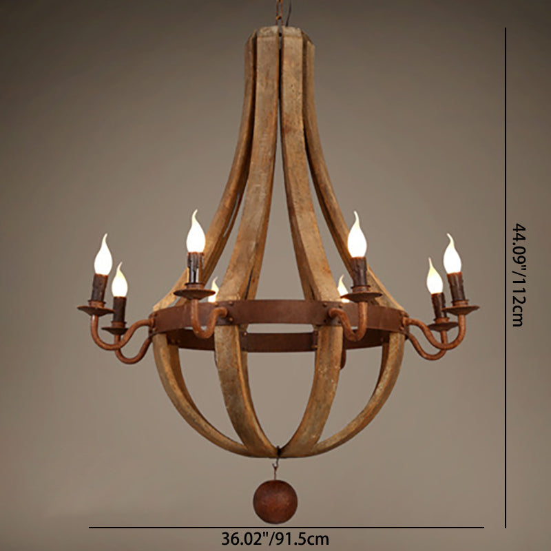 Chandelier Traditionnel Rustique Rond en Bois et Fer avec Bougeoir pour 5/6/8 Lumières pour Salon 