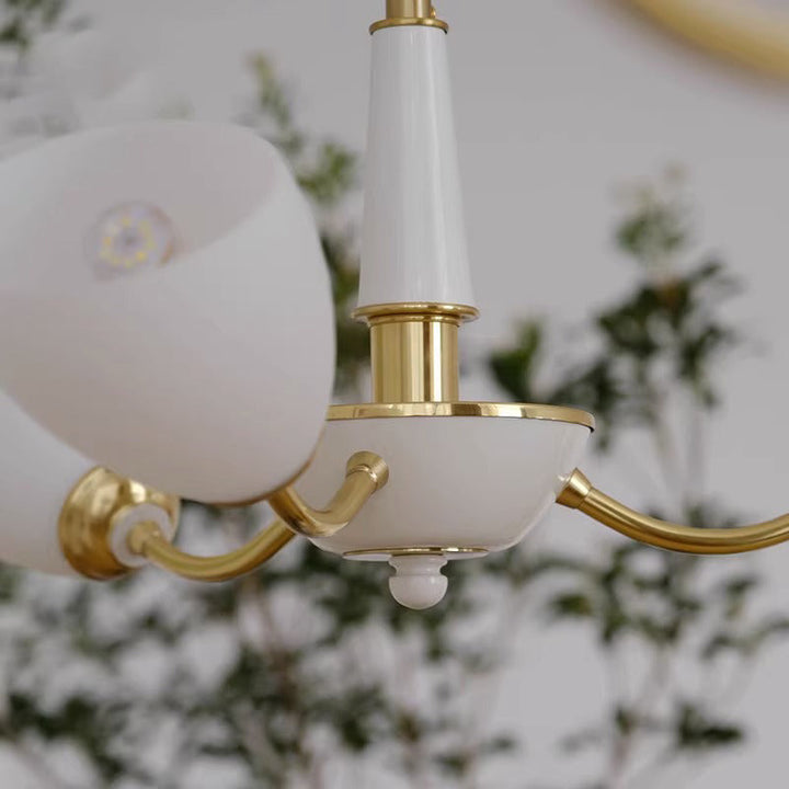 Zeitgenössische Vintage Creme Zweig Blume Messing Glas 3/5/8 Licht Kronleuchter Für Wohnzimmer 